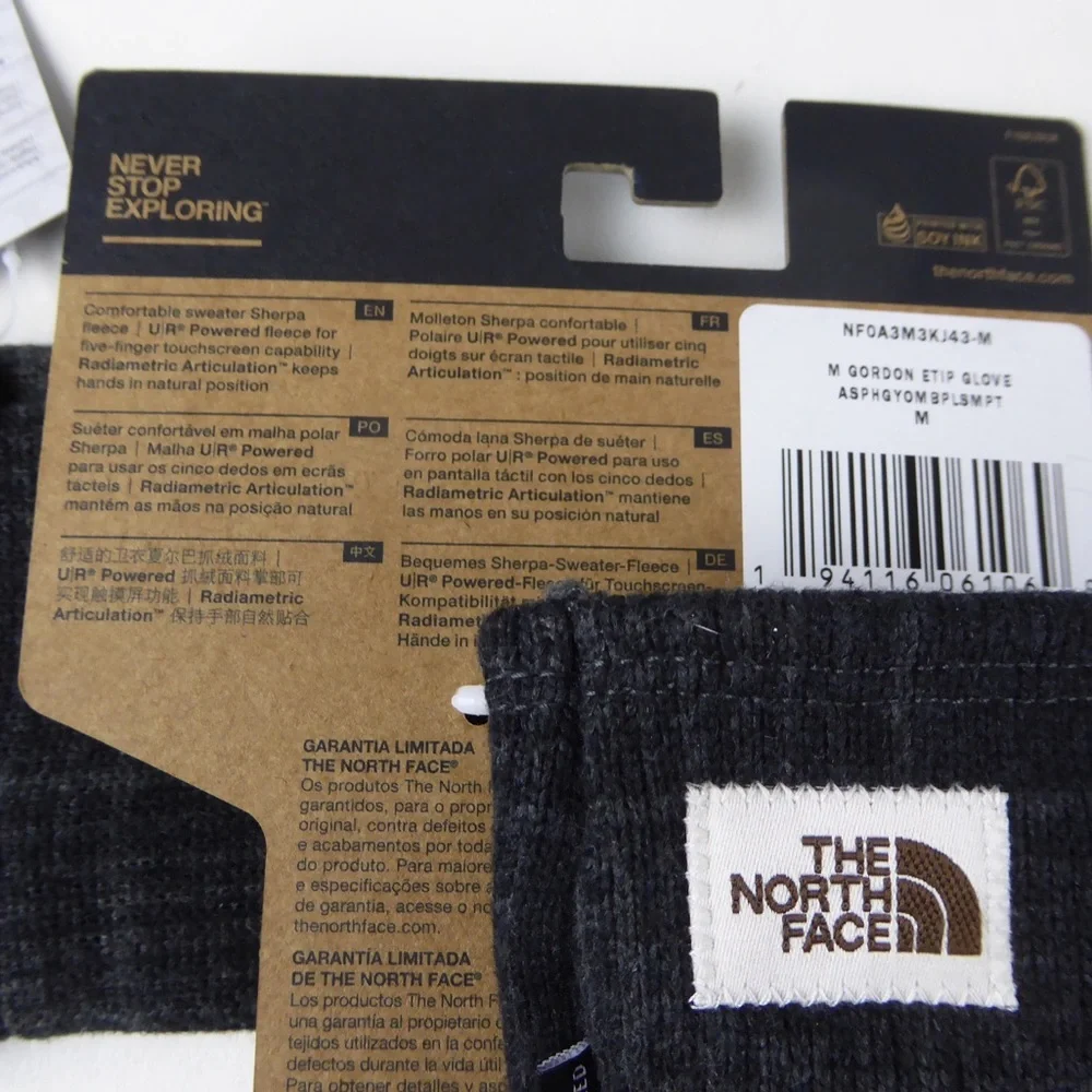 TNF The North Face Sweater Fleece U/R Tech Gordon E-Tip Gloves NWT Gray Plaid - Picture 5 of 6